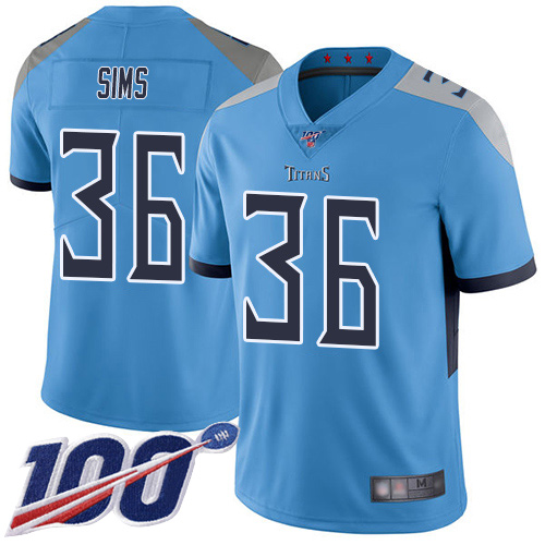 Tennessee Titans Limited Light Blue Men LeShaun Sims Alternate Jersey NFL Football 36 100th Season Vapor Untouchable
